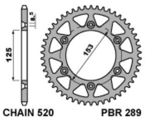 Фото Звезда задняя серебро 520-50T PBR, Honda CR125 84-07, CR250 84-07, CRF150R 07-14, CRF250 03-25, CRF450 02-25
